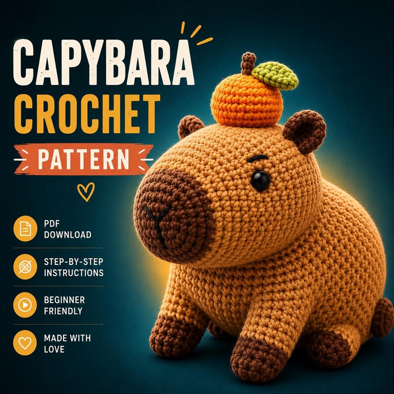 Capybara Crochet Pattern PDF, Beginner Friendly Amigurumi Toy Tutorial ...