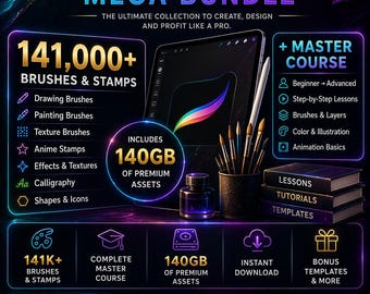 Mega Bundle Procreate: 141,000+ Brushes & Stamps | Procreate Master Course