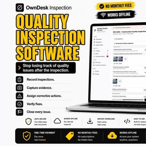 Kwaliteitsinspectiesoftware, offline HTML-bestand voor het bijhouden van NCR's en correctieve acties.