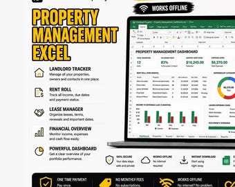 Property Management | Excel Landlord Tracker, Rent Roll & Lease Manager | No Subscription