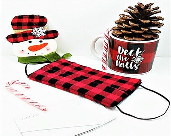 Christmas Fabric Face Mask 1 Filter 1 Nose Strip 100% Cotton Reusable Washable Protective Fabric Face Cover - Red Buffalo Plaid