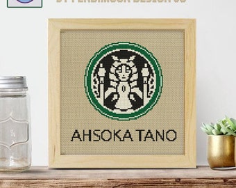 Counted Cross Stitch PDF Downloadable Pattern "Mornings With Ahsoka", Star Wars, Mandalorian, Ahsoka Tano