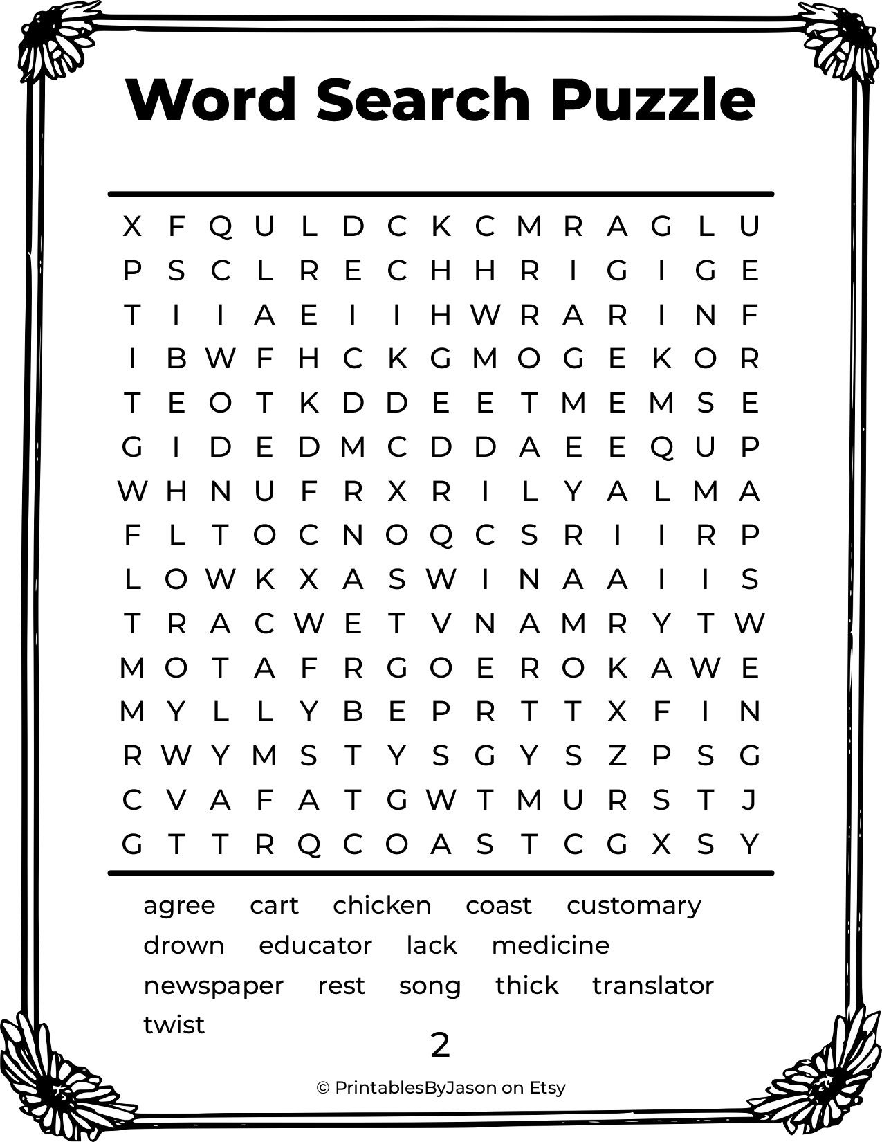 100 Word Search Puzzles Printable PDF/PNG Digital Download Etsy