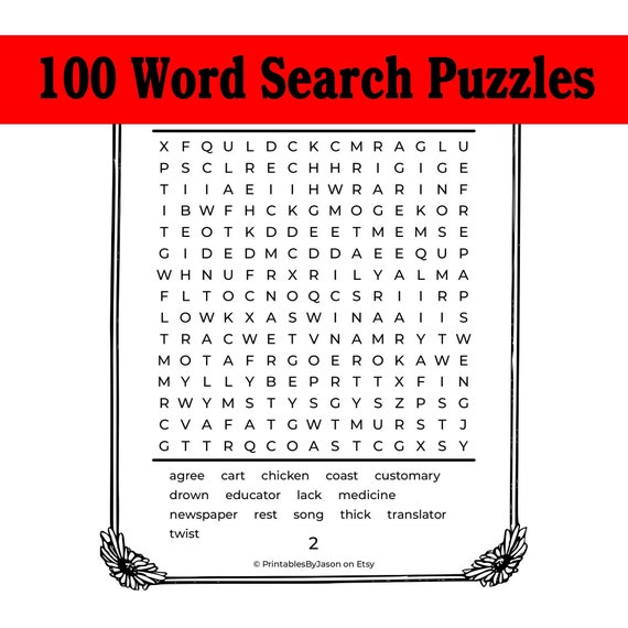 100 word search puzzles printable pdf png digital download etsy
