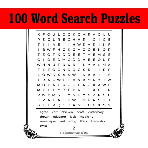 100 word search puzzles printable pdf png digital download etsy