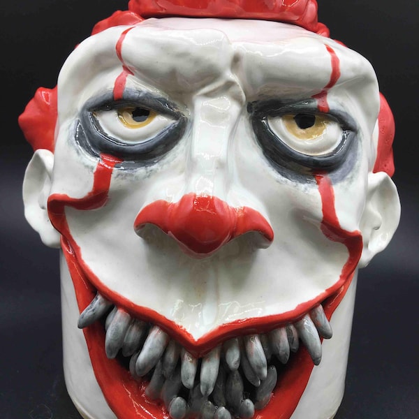 Handmade Ceramic Pennywise IT Scary Clown Canister Cookie Jar