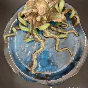 Handmade Ceramic Octopus Plate/Green