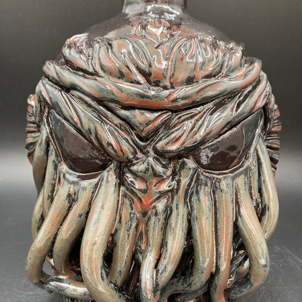 Handmade Ceramic Face Jug Cthulhu 1 H.P. Lovecraft Black Jasper