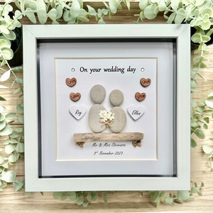 Personalised Wedding Gift, Wedding Gift For The Couple, Wedding Pebble Picture  Mr & Mrs, Handmade Gift - Marriage Gifts, Wedding Pebble Art