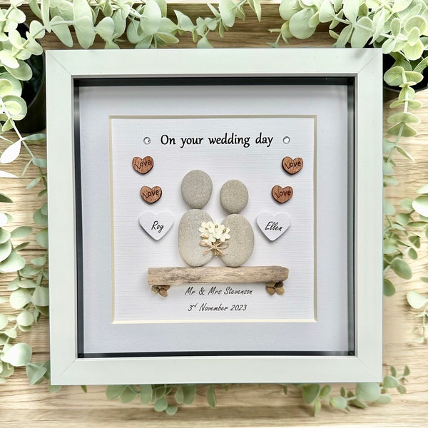 Personalised Wedding Gift, Wedding Gift For The Couple, Wedding Pebble Picture  Mr & Mrs, Handmade Gift - Marriage Gifts, Wedding Pebble Art