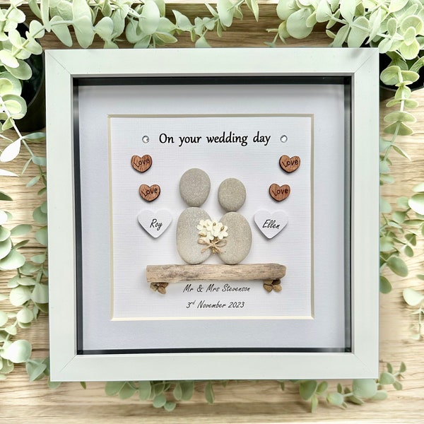 Wedding Gifts For The Couple, Personalised  Gifts for Bride and Groom, Husband and Wife, Mr & Mrs, Pebble Wedding Picture, Gifts for friends