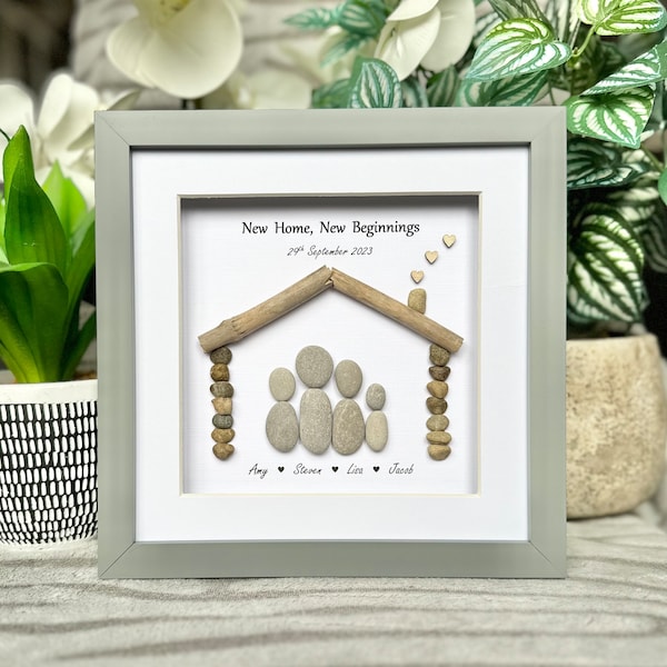 Personalised Housewarming Gifts - Handmade Pebble Picture, New Home Celebration. First Home, New House Presents for a New Homeowner