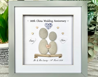 Personalised 20th China Wedding Anniversary Gift - Pebble Art