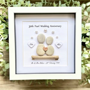 30th Wedding Anniversary Personalised Gift - Pearl Wedding Anniversary Handmade Pebble Art Picture, 30 years of marriage celebration.