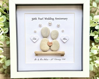 30th Wedding Anniversary Personalised Gift - Pearl Wedding Anniversary Handmade Pebble Art Picture, 30 years of marriage celebration.