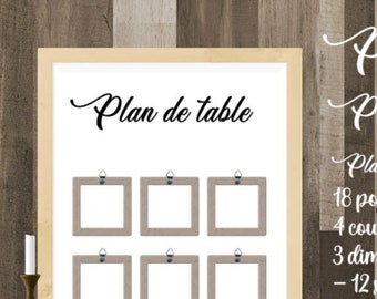 Self-adhesive sticker "Table Plan" or "Take a seat" or "Find your place". Wedding, baptism, engagement, birthday.