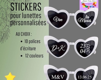 Stickers lunettes de soleil, mariage, evjf, fêtes, personnalisé