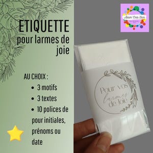 Etichetta personalizzabile "Lacrime di gioia" per fazzoletto standard. Felicità, matrimonio. Custodia, banner, marsupio