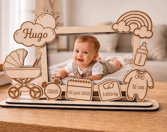 Personalized baby birth frame with name, date, weight, height, and time of birth. Birth keepsake frame