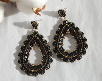 handmade Miyuki bead earrings - black gold