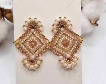 handmade Miyuki bead earrings - beige gold