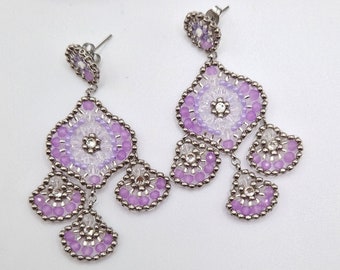 handmade pearl earrings - lilac violet silver