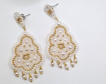 handmade pearl earrings - wedding white gold