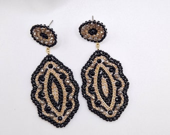 handmade pearl earrings - beige black