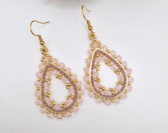 handmade Miyuki pearl earrings - pink gold pendants