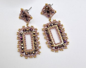 handmade Miyuki bead earrings - violet gold