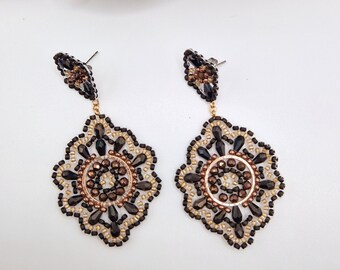 handmade Miyuki earrings - black brown beige