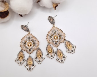 handmade pearl earrings - beige gray - pendant