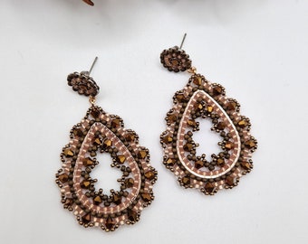 handmade Miyuki bead earrings - brown bronze