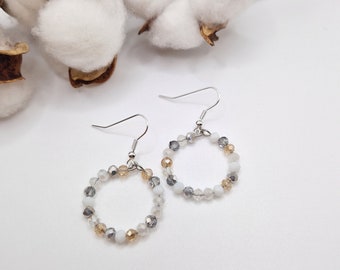 handmade pearl earrings - hoop earrings - white green violet