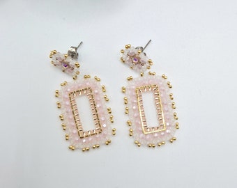 handmade Miyuki bead earrings - pink gold