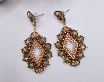 handmade pearl earrings connector - brown bronze beige