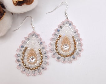 handmade Miyuki bead earrings - light pink blue