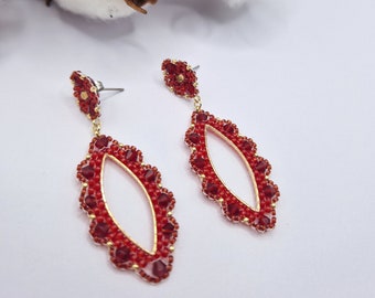 handmade Miyuki bead earrings - red gold