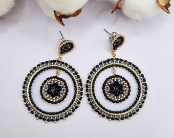 Miyuki pearl earrings hand-made - black gray gold