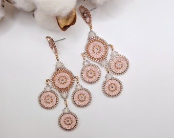 Miyuki pearl earrings handmade - pink gray white