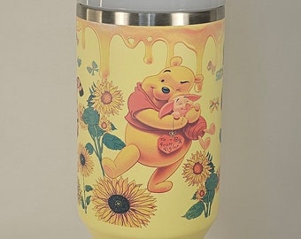 Authentic 30oz 40oz Stanley Pomelo Yellow Tumbler Custom-printed Winnie Pooh Eeyore Tigger Piglet Honey Sunflowers Bees