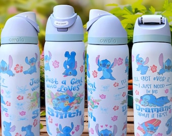 Authentic 32oz Light Blue Bluish Beach House Open Air Owala Free Sip Waterbottle Stitch Angel Lilo