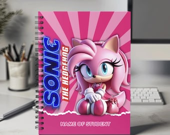 Cuaderno personalizado de Amy Rose Sonic Hedgehog / Diario infantil / Cuaderno para tomar notas / Papel para la escuela / Vuelta al cole / Etiqueta para mochila / Regalo para niños