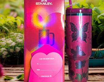 Authentic 30oz 40oz Berry Truffle Pink Valentine's Day Stanley Tumbler Custom Laser Engraved Butterflies Flowers