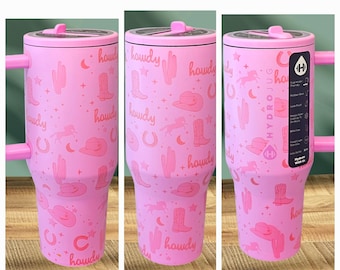 32oz 40oz Bubblegum Blush Pink Hydrojug Custom-Printed Western Style Boots Cowgirls Country Princess
