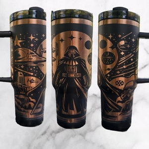 Fathers Day Gift Darth Vader Star Wars Dark Side Lover Laser Engraved on Black 40oz Tumbler With Copper Plating