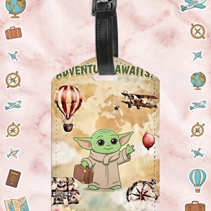 Yoda Grogu Personalized Travel Luggage Tag | Cute Adventure Bag Tag, Custom Name Tag for Kids & Adults, Vacation Gift, Travel Accessories image 1