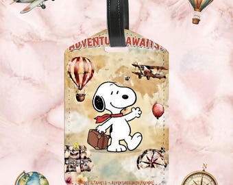 Etiqueta de equipaje de viaje personalizada de Snoopy Dog: linda etiqueta para maleta de aventura, etiqueta de nombre personalizada para niños y adultos, regalo de vacaciones, accesorios de viaje.