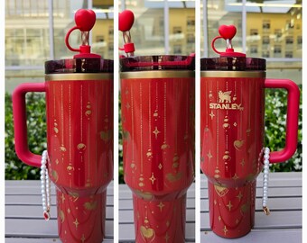FREE NAME TAG Lid Topper Authentic 40oz Pink Scarlet Copper Chroma Cypress Stanley Tumbler Engraved Valentine  Hearts Charms Pendants