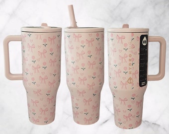 32oz 40oz Pink Sand Blush Hydrojug Custom-Printed Coquette Bows Flowers Hearts Charming Lady